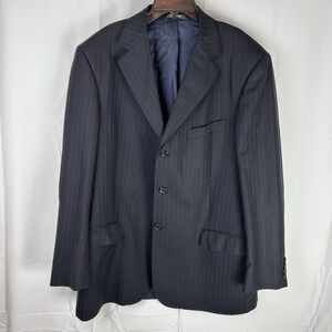 Zanetti Blazer US‎ Size 44 Long Mens Black Purple Pinstripe 100% Wool Super 120